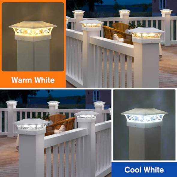Aponuo Solar Post Cap Lights 12 Pack - 4X4 5X5 6X6 Fence Post Lights Auto On/Off Waterproof Ip64 2-Mode (Warm/Cool White) Deck Patio Yard Solar Light For Wood & Vinyl Posts White