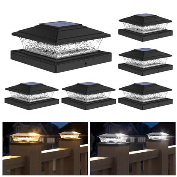Aponuo Solar Post Lights Outdoor 2 Lighting Modes 16 Leds Solar Post Cap Lights For 4X4 5X5 6X6 Vinyl Wooden Posts Waterproof Fence Post Lights Solar Powered For Deck/Fence/Porch (Black12 Pack)