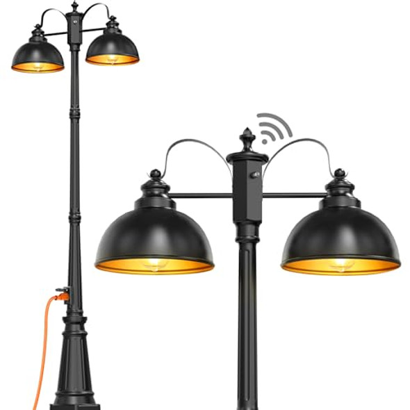 Apopip Dusk To Dawn Outdoor Lamp Post Lights With Outletdouble-Head Farmhouse Street Light Fixturealuminum Exterior Black Pole Lightswaterproof Lantern Lamp Outdoor Lighting For Gardenpatiopathway