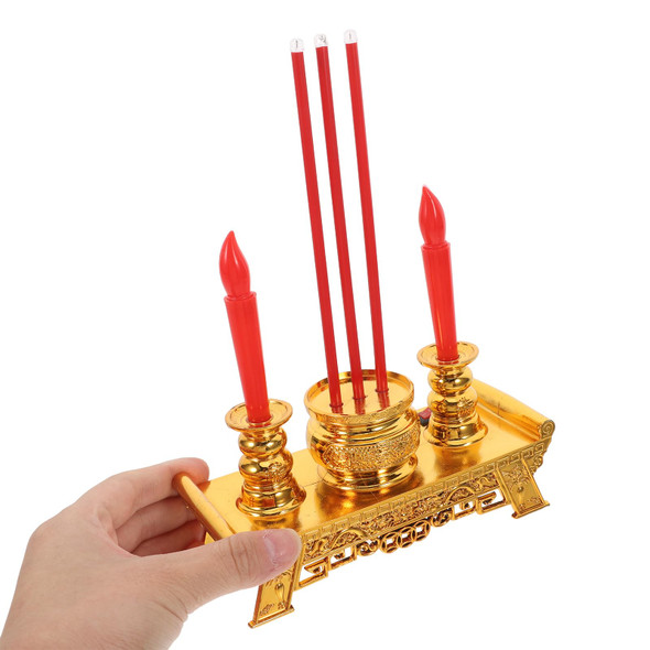 Artibetter Altar Candles Lamp Light Treasure Bowl Wealth Porsperity Figurine Fortune Lamp Resin Incense Burner Feng Tea Light Candles Chinese Altar Candles Lamp Plastic Dropshipping Usa