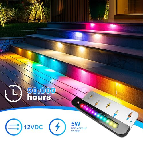 Aslong Aslong 8Pcs 7 Inch Rgb Led Hardscape Lighting Retaining Wall Lights Rgb Color Changing & Warm White Low Voltage Led Landscape Paver Lights Waterproof Outdoor Step Lights For Steps Sidewalk