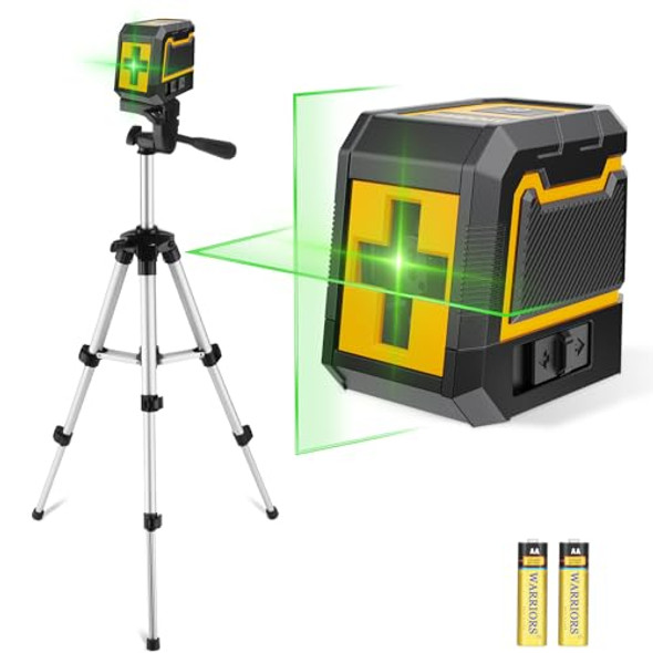 Asobris Laser-Level-With-Tripod Green Cross Line Laser With Tripod Self-Leveling Lazer Leveler Tool For Picture Hanging Construction Floor Tile Wall Home Renovation Indoor Project Battery Included