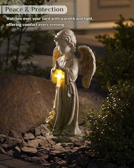 Atlike Solar Angel Statues For Outside Garden Solar Angel Figurines Lights For Cemetery Decorations Yard Decor Pathway Accent Lawn Ornaments 12" Outdoor Memorial Angel For Graves Memorial Gardens