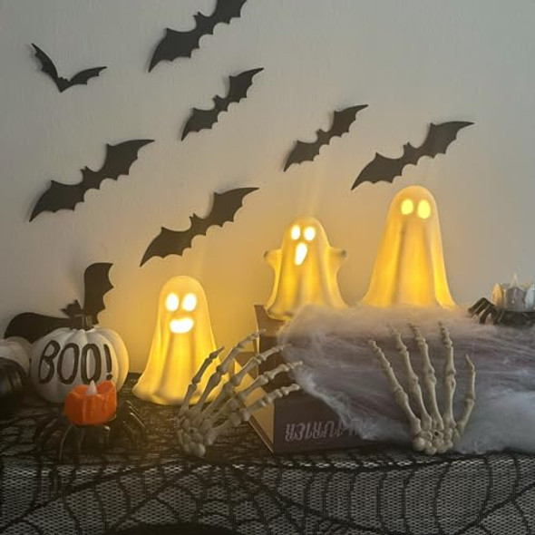 Atusztas 3 Pack Halloween Ceramic Ghost Decor Light Up Ghost Halloween Decor Cute Ghost Figurines For Table Tray Fireplace Home Indoor Decoration