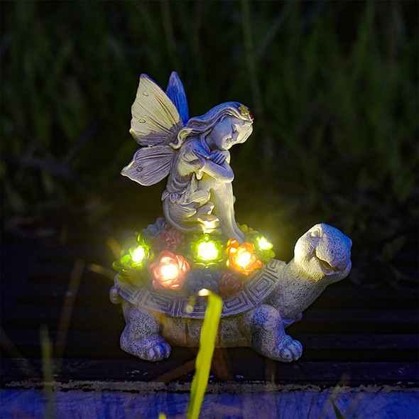 Aveki Garden Statue Turtle & Flower Fairy Figurines With Succulent Outdoor Garden Decor Resin Sculpture Decor With Led Lights Solar Garden Lights Outdoor Waterproof For Patio Yard(Succulent)