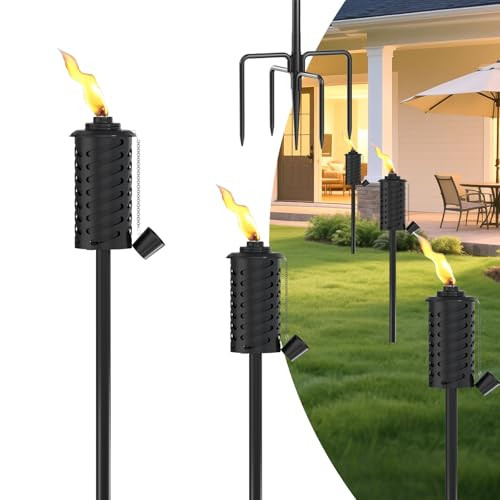 Babitey 2 Set Citronella Torches For Outside16Oz Outdoor Metal Garden Torch60" Garden Décor Torches With 5-Prong Grounded Stakeflam Torch Light For Backyard Patio Pathway