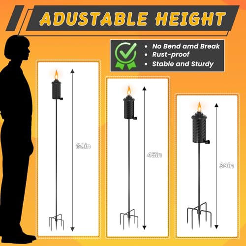 Babitey 2 Set Citronella Torches For Outside16Oz Outdoor Metal Garden Torch60" Garden Décor Torches With 5-Prong Grounded Stakeflam Torch Light For Backyard Patio Pathway