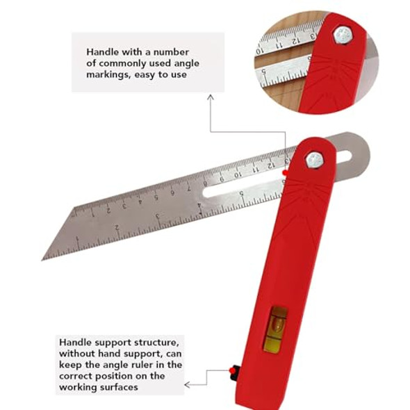 Bafovy Adjustable T Bevel Carpenters Angle Finder With Level Bubble & Design Sided Metric And Imperial Scale Wood Protractor Tool For Accurate Angles