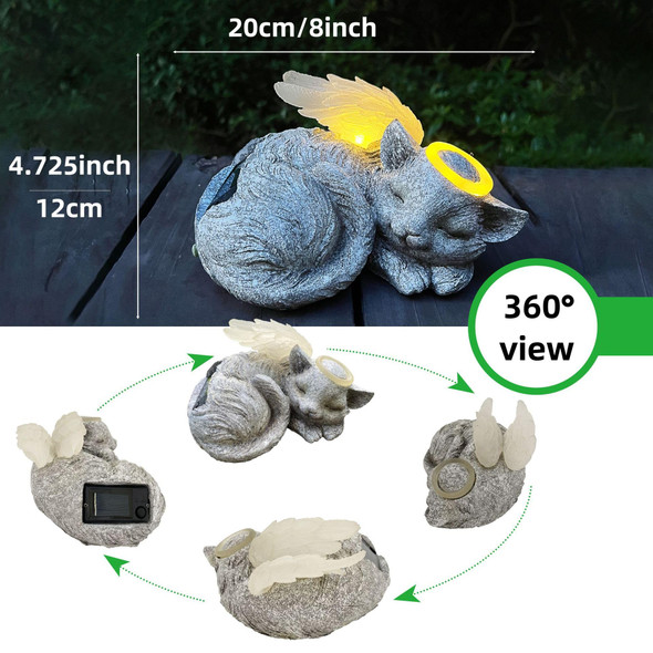Banax Solar Powered Cat Angel Pet Memorial Tombstone Statue Big Resin Cat Statue With Angel Wings Pet Tribute For Tombstone Or Outdoor Backyard Garden
