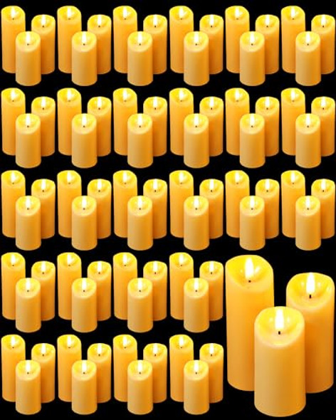 Baquler 72 Pcs Large Flameless Candle Bulk Flameless Pillar Candles Decor For Wedding Proposal Valentine Romantic Night For Him 2 Aa Battery Operated (Not Included) Communion Church Candles