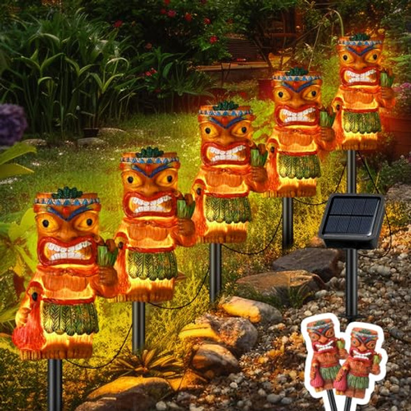 Baquler 5 Pcs Tiki Bar Lights Solar Light Decor Tiki Statues Outdoor Hawaiian Party Decor For Luau Birthday Party Tropical Bar Garden Yard Decoration