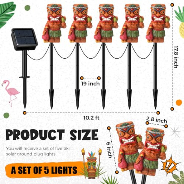 Baquler 5 Pcs Tiki Bar Lights Solar Light Decor Tiki Statues Outdoor Hawaiian Party Decor For Luau Birthday Party Tropical Bar Garden Yard Decoration