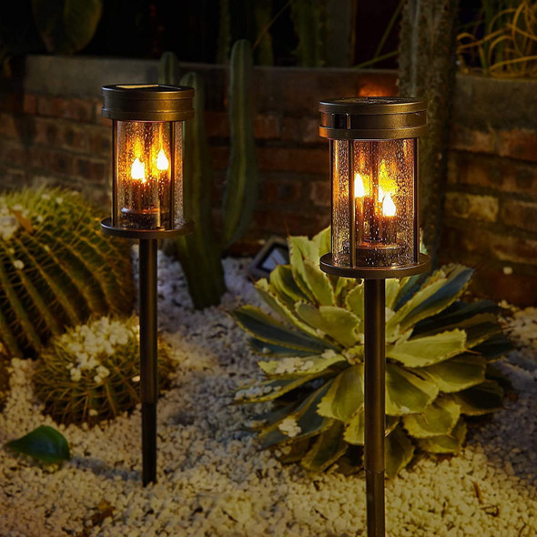 Beautyard Outdoor Garden Solar Stake Lights Flickering Candle Lantern Lighting For Yard Lawn Patio Pathway Wall Decoration (2Pack Black)