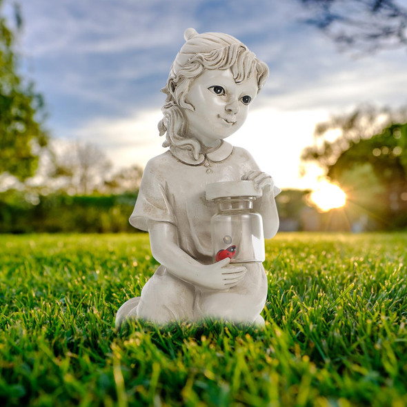 Beavorty Solar Light Sculpture Solar Garden Light Human Doll Shaped Human Doll Lawn Garden Decor Lawn Lamp Statue Adorn Lamp