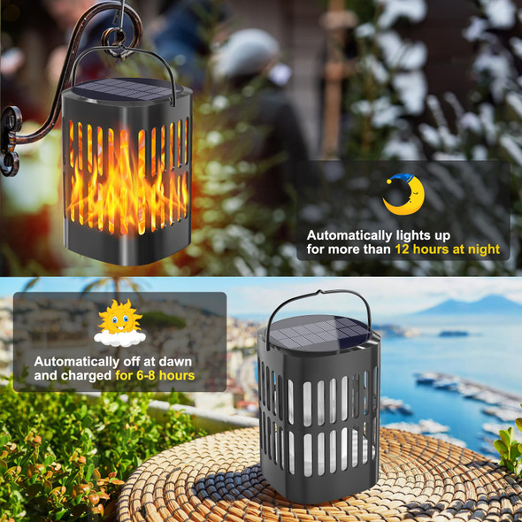 Bebrant Solar Lanterns Outdoor Waterproof Flickering Flames Outdoor Solar Lights Hanging Lanterns Decoration Lighting For Table Garden Patio Tree Yard Driveway (2 Pack)