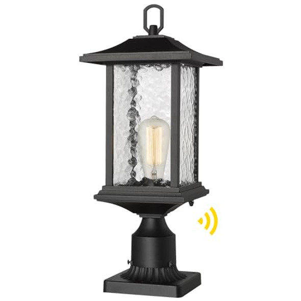 Beionxii Dusk To Dawn Outdoor Post Lights 21Inch Large Exterior Lamp Post Light Pier Mount Lantern With Base Black Cast Aluminum W/Water Glass - A272P-2Pk (Not Solar 110-120V Ac)