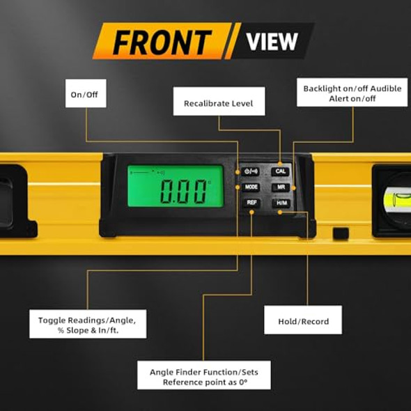 Bghdas 24 Inch Smart Digital Level Lcd Screen Magnetic Electronic Level Tool With Batteries & Case Ip54 Dust And Waterproof Digital Torpedo Level & Protractor 24" Precision Slope Leveler Measurement Tool