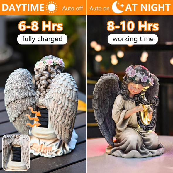 Bikiiu Solar Garden Outdoor Statues Lights Resin Angel Figurine Light For Patio Balcony Yard Lawn Ornament Unique Housewarming S And Yard Decor (Angel Plays)