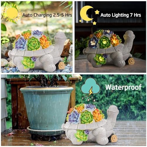 Bilolly S For Women Solar Lights For Outside Garden With Succulent And 8 Led Lights And Stump Lawn Decor Tortoise Statue For Garden Balcony Home Decor Unique Housewarming S For Mom Wife