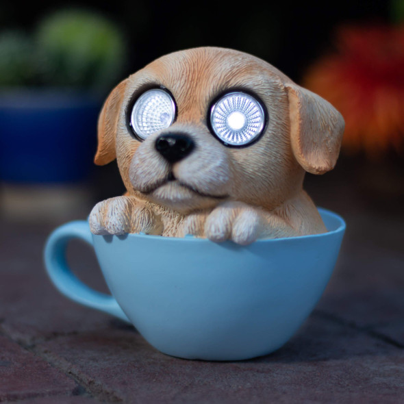 Blazin Dog In Cup Solar Garden Decorations Figurine  Outdoor Led Decor Figure  Light Up Decorative Statue Accents For Yard Patio Lawn Or Deck  Great Housewarming  Idea (Light Brown 2 Pack)