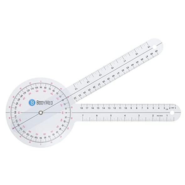Bodymed 12 Inch Medical Spinal Goniometer Measurer – 360° Isom Calibrated Scales – Physical Therapy Rehab & Recovery Essential Orthopedic Angle Protractor For Measuring Range Of Motion