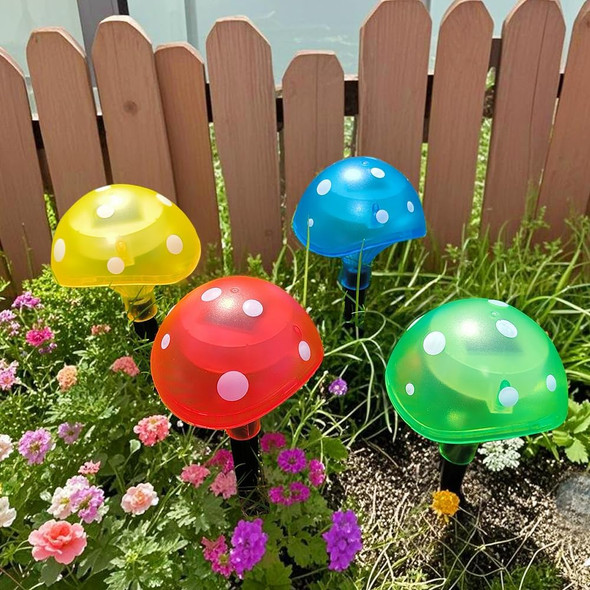 Bright Zeal 4-Pack Mushroom Solar Lights Outdoor Waterproof (8.5" Tall 4" Wide) - Mushroom Outdoor Garden Red Green Yellow Blue - Led Garden Lamps For Outside Solar Fairy Stake Lamps