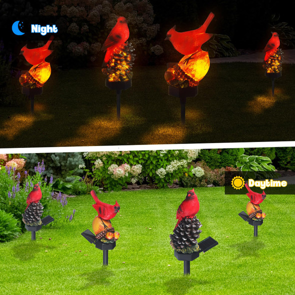 Capoda Christmas Cardinal Solar Lights 2 Pack Red Bird Garden Decorations Outdoor Waterproof Resin Figurine Light Stakes For Yard Pathway Lawn Porch Cemetery Holiday & Xmas Decor(Cardinal)