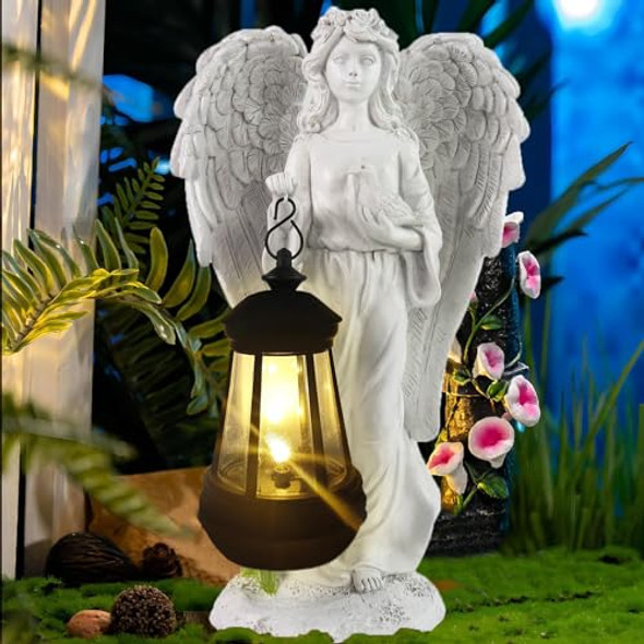 Chambtalie Solar Angel Garden Statue Angel Figurine Outdoor Decor With Warm White Solar Lantern Garden Angel Figurine Outdoor Statue Waterproof Angel Sculpture Lawn Yard Art Patio Ornament Housewarming