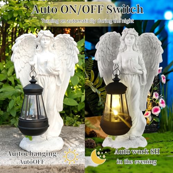 Chambtalie Solar Angel Garden Statue Angel Figurine Outdoor Decor With Warm White Solar Lantern Garden Angel Figurine Outdoor Statue Waterproof Angel Sculpture Lawn Yard Art Patio Ornament Housewarming
