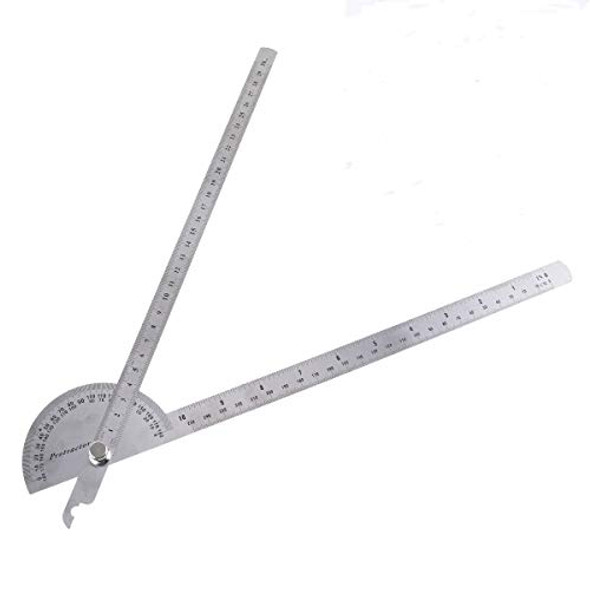 Chgimposs 0-180 Degree Angle Finder Stainless Steel Round Head Rotary Protractor Scale Angle Finder Adjustable Double-Arm Ruler Angle Finder Craftsman Ruler Machinist Tool