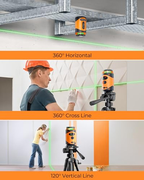 Cigman 360° Laser Level With Tripod Green Self Leveling Cross Line Laser 100Ft Laser Tool With Rechargeable Battery Pulse Mode For Construction And Picture Hanging L-Bracket & Carry Pouch Included
