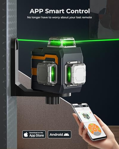 Cigman 3X360° Laser Level With Remote&App Control Cigman Green Self Leveling Cross Line Laser For Construction And Picture Hanging 3D Vertical/Horizontal Line Magnetic Rotating Stand Included Cm-S01