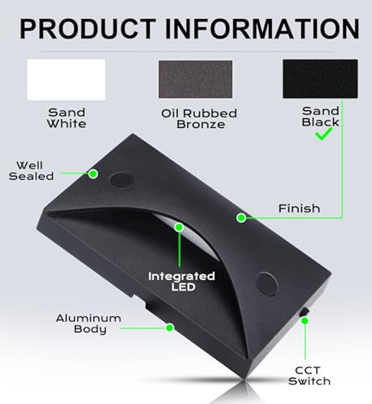 Cloudy Bay [6 Pack] Cloudy Bay Low Voltage Led Step Lights Outdoor Surface Mount/J-Box Mount 2200K/2700K/3000K/4000K/5000K Selectable12V-24V 3W Landscape Stair Lightsaluminummetal Black