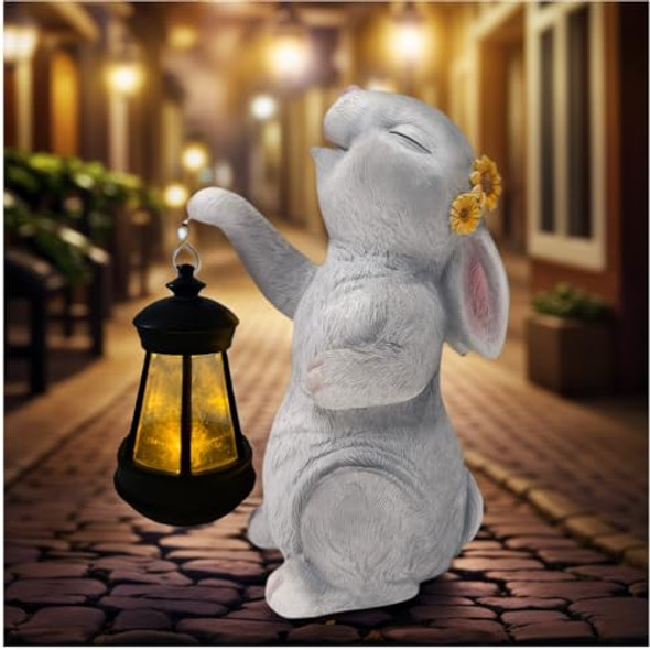 Cnpolook Garden Statue Solar Garden Decor Solar Rabbit With Led Light Outdoor Easter Decorations For Home Patio Yardlawn Ornaments Waterproof Resin Figurine Christmas Mother'S Day S（9.8 Inch）