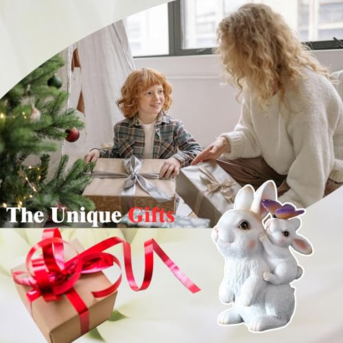 Corietta Solar Garden Statues Rabbit With Solar Lightsmother&Baby Bunny Figurine With Butterfly Changing Lights For Yard Art Garden&Patio Decorunique Easter&Birthday S For Women Mom Grandma