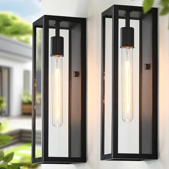 Criry 16'' Large Outdoor Wall Sconce Lights 2Pack Waterproof Black Exterior Lighting Fixtures Front Porch Lights Coach Outdoor Garage Lighting Fixtures Wall Mount Carriage Lights Exterior For House