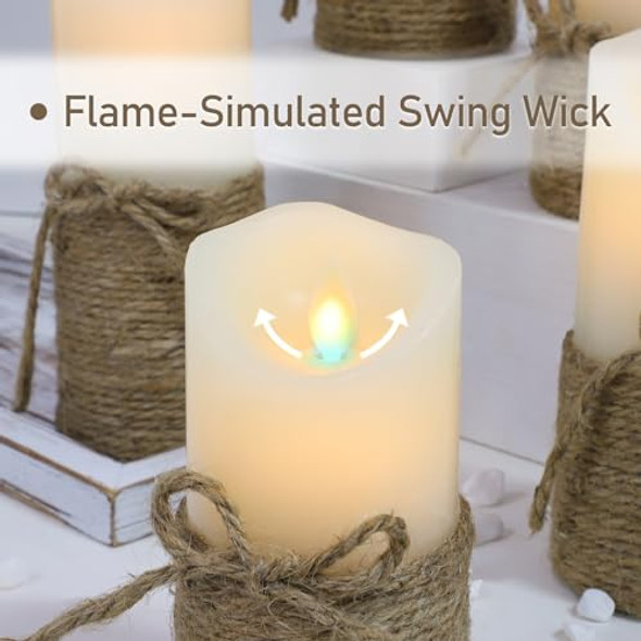 Crystal Club Flameless Candles Flickering With Timer Set Of 5 Battery Pillar Candles With Hemp Rope Realistic Wax Candle Lights For Summer Party Home Table Décor