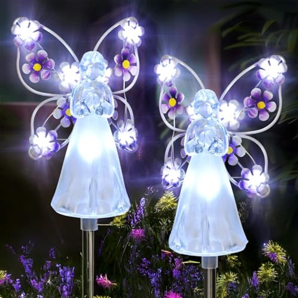 Cxfyddp Solar Angels For Cemetery Fairy Angel Solar Powered Fairy Waterproof Light 2Pcs Led Outdoor Decorative Light Grave Decorations For Cemetery Solar Lights For Outside Gardening Supplies