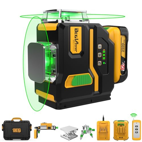 Deglasers Laser Level 360 Self Levelingdeglasers 4X360 Green Laser Level With 12V Rechargeable Battery(40 Hrs)Remote Control Magnetic Rotating Standhard Carry Case For Construction