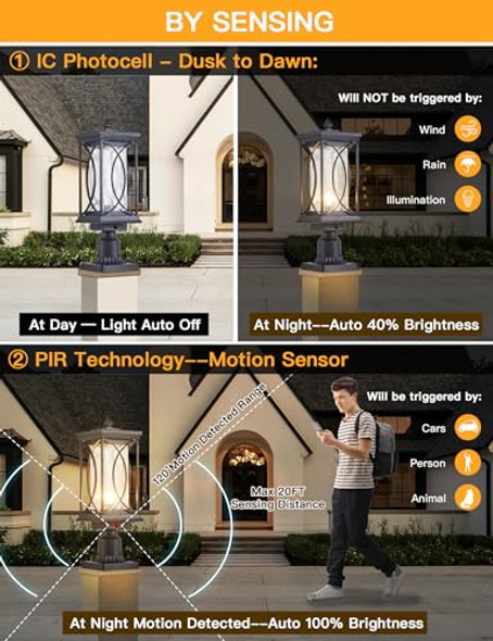 Delicavy Dusk To Dawn Outdoor Lamp Post Light Modern 2-Head Street Pole Light Fixtures With Outlet Waterproof Black Outside Street Light Electric Lantern For Backyard Garden Patio Driveway