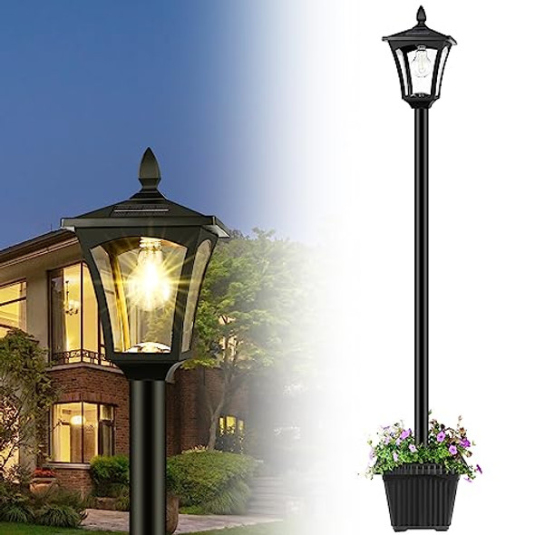 Derynome 72" Solar Outdoor Light With Planterwaterproof Solar Post Lamp Ligts Garden Lights For Backyard Pathway Patiolawn Driveway Decor