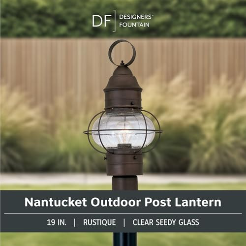 Designers Fountain Outdoor Lamp Post Light Fixture Classic Rustic Finish Weather Resistant Exterior Lantern For Yard Garden Patio Porch Driveway Walkway Nantucket 1766-Rt