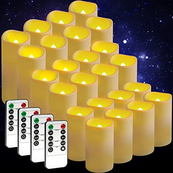 Dicandle 24 Pack Flameless Candles Battery Operated Waterproof Led Candles (D:2.2" X H:3" 4" 5") Candles With 4 Remotes Control For Wedding Party Birthday Outdoor/Indoor Decoration