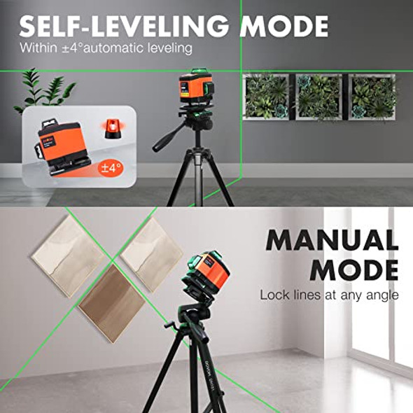 Dovoh 4X360° Laser Level 360 Self Leveling 16 Line Laser Leveler For Construction Floor Tiling And Ceiling Rechargeable Green Beam 4D Plane Magnetic Bracket Included K4-360G