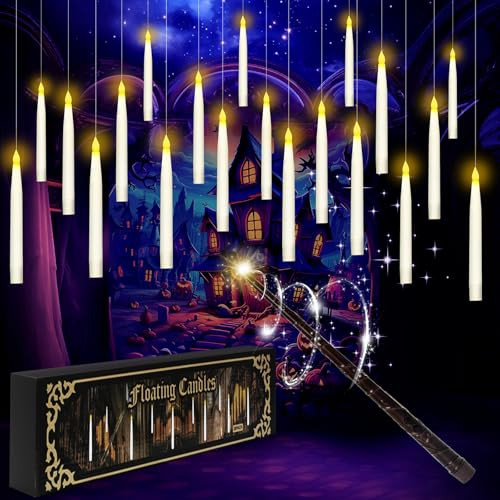 Dukelai Floating Candles With Wand Remote 20 Pcs Magic Hanging Warmer Light Flameless Led Taper Candles For Halloween Christmas Birthday Party Decor S Indoor