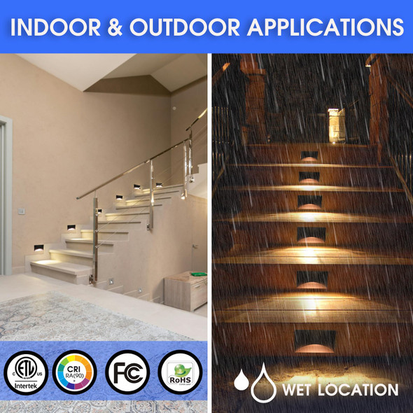 E Energetic Lighting Energetic 5Cct 120V Led Indoor Outdoor Step Lights 2700K/3000K/3500K/4000K/5000K Stair Lighting 3W Dimmable Led Lights For Step Stair Cri90 Etl Listed Ip65 Waterproof Aluminum Bronze Pack Of 4