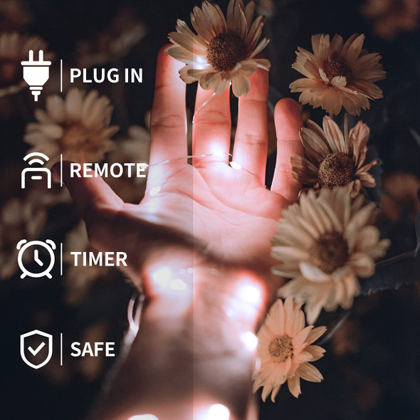 Echosari 2 Pack Fairy String Lights Plug In 33Ft 100 Micro Starry Led Twinkle Fairy Lights Ip68 Full Waterproof With Remote For Bedroom Garden Christmas Decor (Warm White)