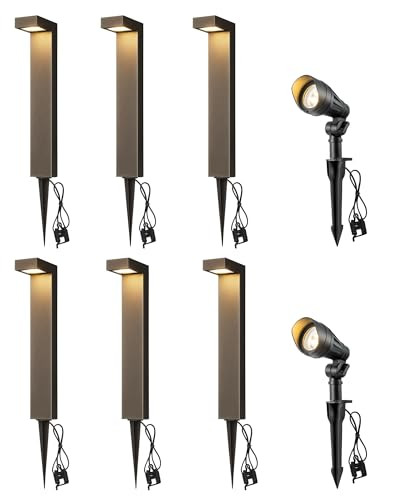 Edishine Low Voltage Landscape Lights Kit 3.2W Led Pathway Lights & 3.2W 240Lm Spotlight 12V Outdoor Landscape Lighting With Connectors Aluminum Waterproof For Walkway Yard Garden Path