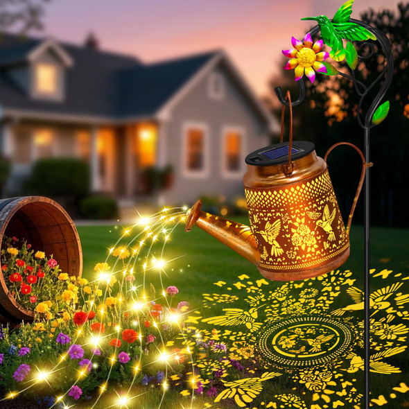 Edof Solar Lights Outdoor Waterproof Garden Decorsolar Watering Can Lights Hummingbird Lanternschristmas Decorations Birthday S For Mom Womenmetal Hanging Fairy String Light For Yard Art Patio Porch