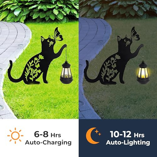 Elecbee Cat Solar Lights Outdoor Garden 2 Pcs Lantern Stakes Decorative Black Ornament With Butterflymetal Garden Decor Art For Outside Lawn Yard Patio Cat Yard Art S For Halloweenchristmas